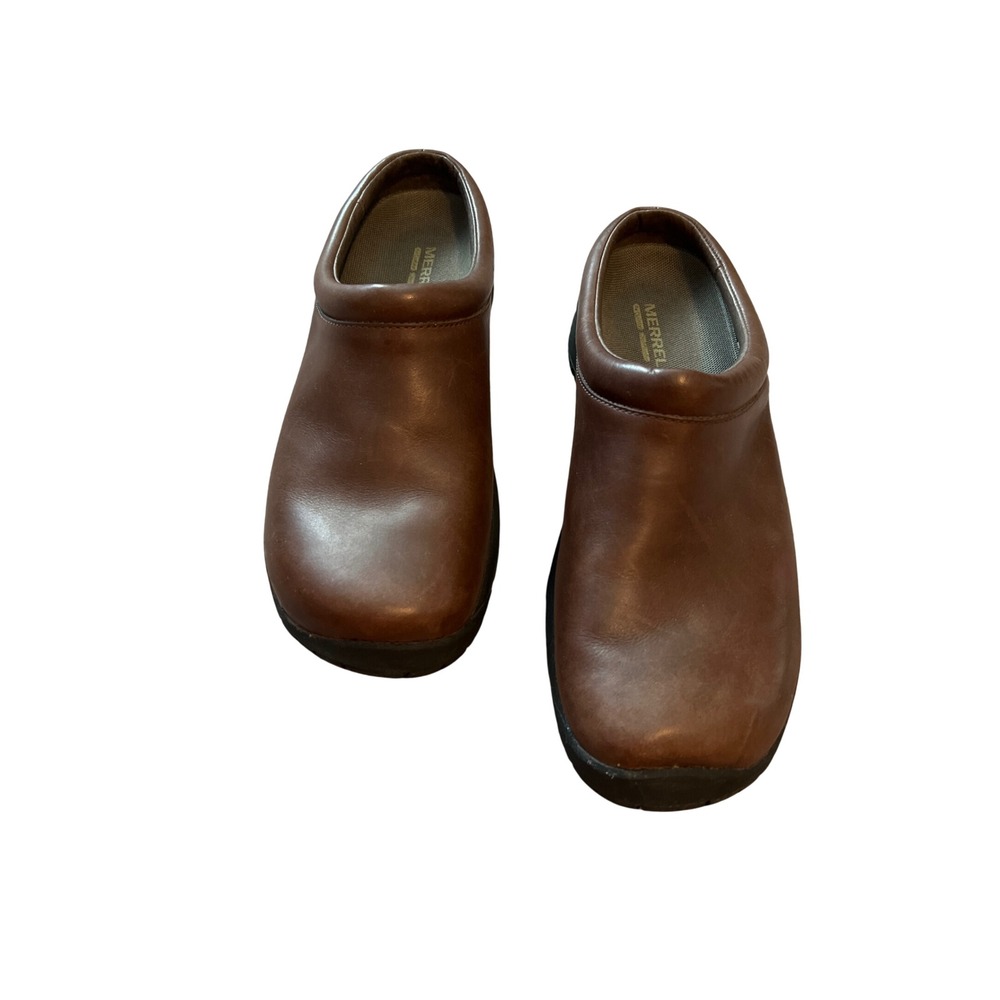 Merrell Encore Brown Leather Clogs Slip On Comfort Shoes Womens 10